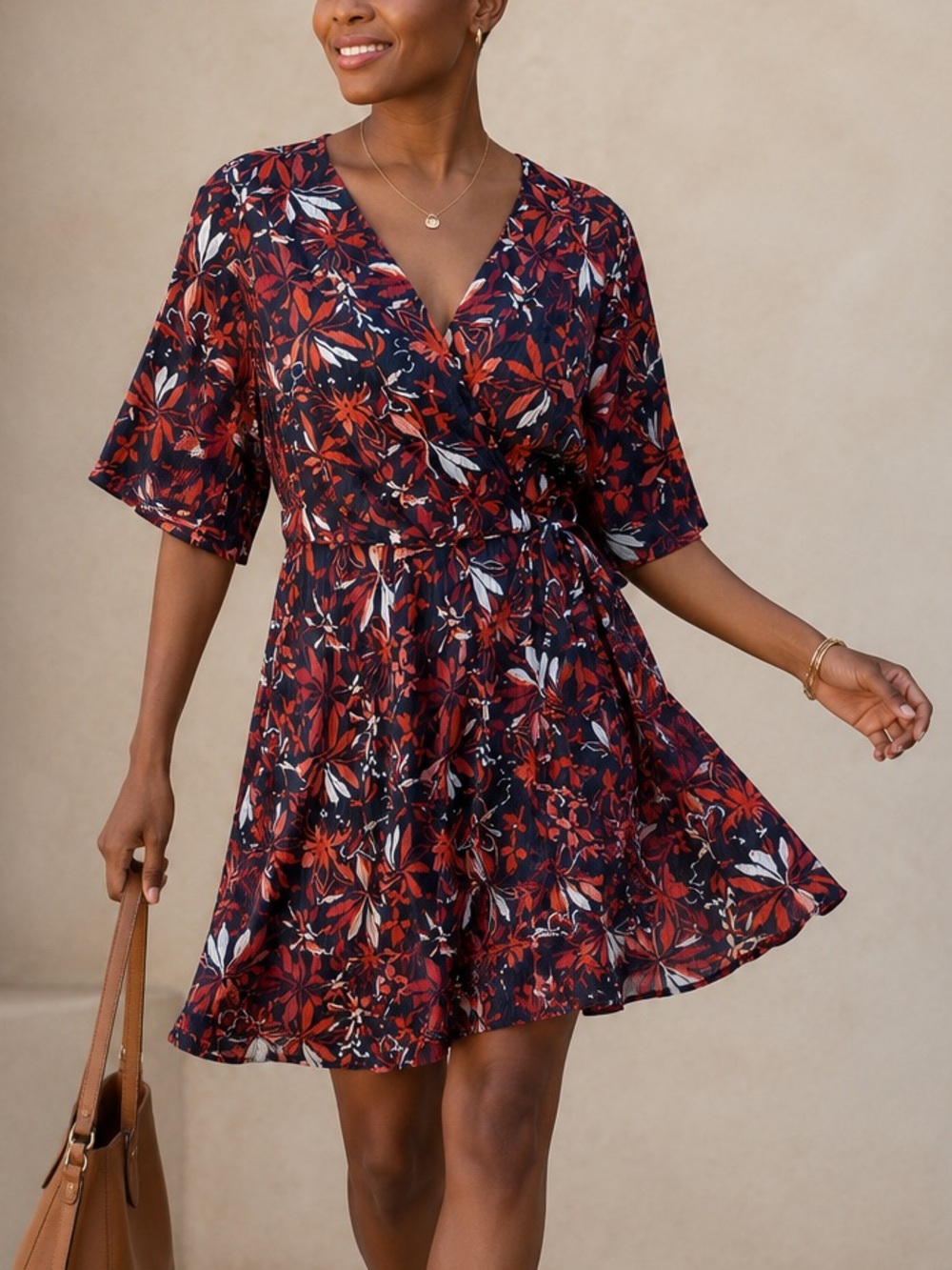 GARNET HILL Crêpe Wrap Dress 18 NEW Kimono Sleeve Floral Travel Preppy Work Boho